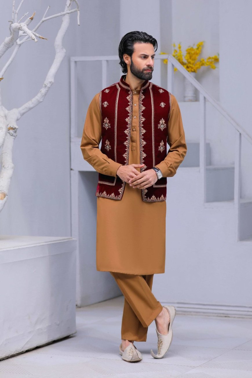 Maroon Embroidered Waist Coat